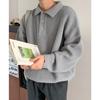 Tricô Masculino Gola Polo Primavera e Outono Tendência Solta Estilo Hong Kong Versátil Manga Longa Cor Lisa Lapela Tricô Top Jaqueta