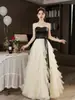 Vestido de Noche Strapless de Alta Gama Estilo Francés, Vestido de Princesa para Ceremonia de Mayoría de Edad, Vestido para Performance Vocal de Anfitriona, Vestido Tutú de Cumpleaños