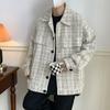 Jaqueta Estilo Tweed Outono e Inverno Novo Estilo Coreano Bonito Casual Top Marca Trendy Solta Xadrez Tecido Lapela Jaqueta