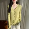 Cárdigan de punto con volantes transfronterizo para mujer, estilo francés, camiseta básica de manga larga, diseño de primavera y otoño, top adelgazante