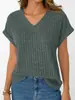 Verano 2026 Nuevo Estilo Europeo y Americano Amazon Transfronterizo Tallas Grandes Moda Femenina Casual Color Sólido Cepillado Cuello en V Manga Corta Camiseta