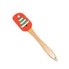 Espátula de Silicone Personalizada para Árvore de Natal com Cabo de Madeira, Espátula Creme, Raspador de Boneco de Neve, Faca para Misturar Manteiga, Ferramentas de Confeitaria