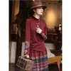 Nueva colección de otoño e invierno: Camiseta de manga larga para mujer, estilo artístico y étnico, con tejido polar de doble cara, bordado de estilo chino nuevo y cuello semi-alto, perfecta como capa interior.