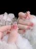 Uñas Portátiles Estilo Francés con Diseño de Mariposa Brillante, Arte de Uñas Portátiles Hecho a Mano, Set de 24 Piezas, Fuente Directa