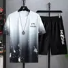 Camiseta de Manga Corta de Seda de Hielo para Hombre Verano Delgado Fresco Secado Rápido Holgada Moda Tendencia Deportiva Conjunto de Shorts