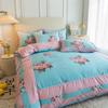 Explosiones de Tesoros Estilo Coreano Pastoral Floral Pequeño Juego de Cuatro Piezas Algodón Engrosado Amigable con la Piel Cepillado Sábana para Cama Individual y Doble Funda de Edredón para Dormitorio