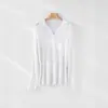 Tricô de Lã Tencel com Gola Polo de Manga Longa para Mulheres, Estilo Old Money, Casual Relaxado com Decote V, Primavera/Verão 2026