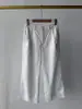 Estilo Designer Pp~ Calça Casual Fina de Perna Larga com Barra Rendada para Mulheres, Calça Cropped de Cintura Alta Reta