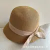Chapéu Bucket de Aba Pequena Edição Limitada para Mulheres, Proteção Solar de Verão, Chapéu de Pescador Dobrável, Estilo Hepburn, Elegante e Gracioso, Chapéu de Palha com Laço
