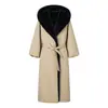 Ropa de Mujer al por Mayor Transfronteriza Estilo Europeo y Americano Otoño e Invierno Casual Holgado Bloque de Color Sudadera con Capucha Gabardina Larga con Cordón
