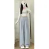 Calça Azul Yamamoto 300mm para Mulheres Plus Size, Estilo Preguiçoso Solto Texturizado Fino para Primavera e Verão, Calça Wide-Leg