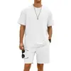 Conjunto de camiseta e shorts masculinos de verão xadrez, manga curta, peso pesado, corte solto, ombro caído, gola redonda, casual, da Amazon, para exportação
