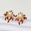 Brincos Vermelhos de Ano Novo Pérolas Naturais de Água Doce Brincos de Prata Esterlina S925 para Mulheres Luxo Leve Brincos de Pérola de Alta Qualidade Atacado