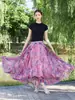 26 Nova Saia Estampada Estilo Boho Resort Europeu e Americano Primavera/Verão com Barra Larga para Mulheres