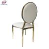 Venta al por mayor del fabricante Sillas de comedor modernas de estilo europeo con asiento blando de metal para el comedor Sillas de respaldo redondo de acero inoxidable para bodas, hoteles, banquetes