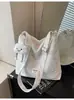 Bolsa Tote Simples Estilo Leve Transfronteiriça Moderna com Cordão Bolsa Feminina Bolsa de Ombro Fresca Bolsa Transversal da Moda Bolsa de Lona Versátil