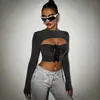 Comércio Exterior Transfronteiriço Moda Feminina 2026 Novo Estilo Blusa Manga Longa Estilo Garota Spicy com Design Estiloso, Cadarço Estilo Americano Vazado Gola Alta Estilo Curto