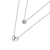 Elegante y de Moda Estilo Coreano Collar de Plata con Forma de Corazón para Mujer, Colgante Doble Capa de Corazón Personalizado Incrustado con Diamantes, Cadena para Clavícula, Joyería Versátil