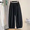 Calça Cropped de Algodão Bordada Estilo Lanterna para Mulheres, Calça Casual Vintage de Cintura Alta para Verão, Calça Cropped Solta Afinando com Barra Larga, Fina