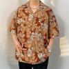 Calavera Floral Talla Grande Vintage Manga Corta Cuello Cubano Estilo Hong Kong Camisa Floral Retro Japonés Unisex Tendencia Tailandesa Hawaiana