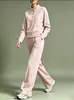 2026 Novo Conjunto de Moda Europeia e Americana para Mulheres, Cor Sólida, Gola Alta, Cardigan, Moletom e Calça de Pernas Largas para Mulheres Independentes
