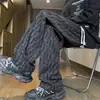 Pantalones de pana a cuadros para hombre de otoño, pierna recta, corte holgado, pierna ancha, con forro polar, que ofrecen un estilo fluido, deportivo y casual