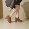 Zapatos de Cuero Gruesos Estilo Británico para Mujer, Modelo 2026, Plataforma Impermeable, Tacón Súper Alto de 10 cm, Zapatos de Salón Huecos Transpirables con Corte Profundo