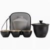 Juego de Té de Viaje de Cerámica Negra con una Tetera y Tres Tazas, Tazas para Preparar Té al Aire Libre, Regalo de Inauguración, Té Kung Fu