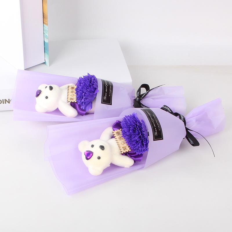 单束 康乃馨+熊~紫色