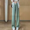 Pantalones de pierna ancha de seda helada para mujer, nuevos de verano, talla grande, pantalones deportivos petite, de cintura alta, pantalones casuales holgados, pantalones rectos finos