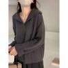 Suéter Gola Lapela Design de Veludo de Guaxinim Manga Raglã Feminino Outono e Inverno Popular Novo Estilo Preguiçoso e Gentil Tricô Grosso Cor Damasco