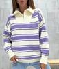Chamarra Suéter de Punto Rayado Holgada Oversize con Cuello de Solapa y Media Cremallera, Color Contrastante, de Aspecto de Alta Gama, Amazon Aliexpress