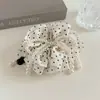 Pinza para banana de lunares estilo francés con lazo de perlas, temperamento retro a la moda, pinza plisada para coleta, accesorio para el cabello, pinza horizontal para mujer