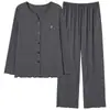 Estilo Nuevo de Primavera y Otoño Cómodos Pajamas de Algodón Puro Amigables con la Piel para Mujer Manga Larga Cárdigan de Moda Sencillo Ropa de Casa Se Puede Usar Afuera Conjunto