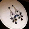 Brincos de agulha de prata transfronteiriços europeus e americanos com pingentes de borboleta e gota cravejados de diamantes, brincos da moda para o dia a dia, brincos de luxo leve e de alta qualidade para mulheres