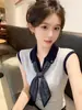 Bufanda de Seda con Bloques de Color de Moda Chaleco de Punto con Cuello Polo para Mujer Verano 2026 Nuevo Estilo Camiseta sin Mangas Top Versátil
