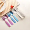 Mango cuadrado de titanio puro juego de cubiertos portátil para niños cuchara y tenedor para comida de bebé cuchara y tenedor juego de cubiertos para jardín de infantes pequeño de cristal de hielo