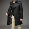 Nuevo Abrigo Largo de Doble Botonadura con Cuello de Solapa para Hombre Primavera y Otoño Estilo Coreano Ajustado con Cinturón Gabardina