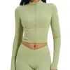 Chamarra de Yoga Transpirable con Cuello Alto, Cierre, Mangas Acampanadas, Chaqueta de Moda para Correr al Aire Libre, Top para Mujer 2539