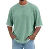 Produto de Comércio Exterior Transfronteiriço Novo de 2026: Camiseta Masculina de Tricô Waffle com Ombros Caídos, Manga Curta, Acabamento em Cor Contrastante, Caimento Solto, Top Casual da Moda