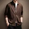 Camisa modal texturizada retro de alta gama para hombre, nuevo estilo de otoño, marca de moda, camisa casual holgada estilo 'old money'