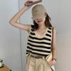 Camisola de punto calado a rayas para mujer, prenda exterior de verano, diseño interior, sin mangas, corta, top