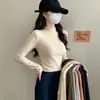 Camiseta de Manga Longa para Mulheres, Novo Estilo Outono e Inverno, Corte Justo, Roupa de Baixo Fashion, Top Quente, Camiseta Base com Gola Meia-Alta