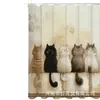 Juego de Cortina de Ducha Estampada con Diseño de Gatos de 5 Piezas Incluye Cortina de Ducha, Alfombra Antideslizante para Piso, Cubierta para Asiento de Inodoro y una Alfombra de Baño Hecha a Medida