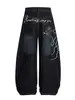 Jeans Scimitar de Perna Larga com Bordado de Espinho Azul Calças Retas Lavagem Americana Masculinas Calças Casuais Largas de Comprimento Total