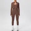 Chal Sexy con Tirantes Transfronterizo Europeo y Americano Cremallera Amigable con la Piel Chaqueta Pantalones de Yoga Ajustados de Cintura Alta Color Piel Ropa de Yoga para Fitness