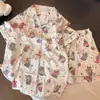 Pijama Estilo Novo para Mulheres Verão Algodão Nuvem Duplo Curto Meninas Fofo Pequeno Lapela Manga Curta Shorts Conjunto Roupa de Casa Atacado