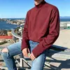 Venta de liquidación de tallas descatalogadas: Camiseta casual de manga larga con cuello medio alto estilo americano, unisex, algodón puro, corte holgado, top versátil de moda