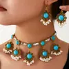 1 Conjunto de Pingentes Florais Brilhantes da Moda Retrô, Colar e Brincos Elegantes Femininos, Conjunto de Joias Femininas