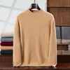 Suéter masculino de cashmere com gola semi-alta, fio duplo, espessado, adequado para uso business casual, suéter de tricô de cashmere versátil para estudantes jovens e de meia-idade